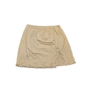 Vanity Fair elegance mini skirt slip nude lace trim nylon slit womens large